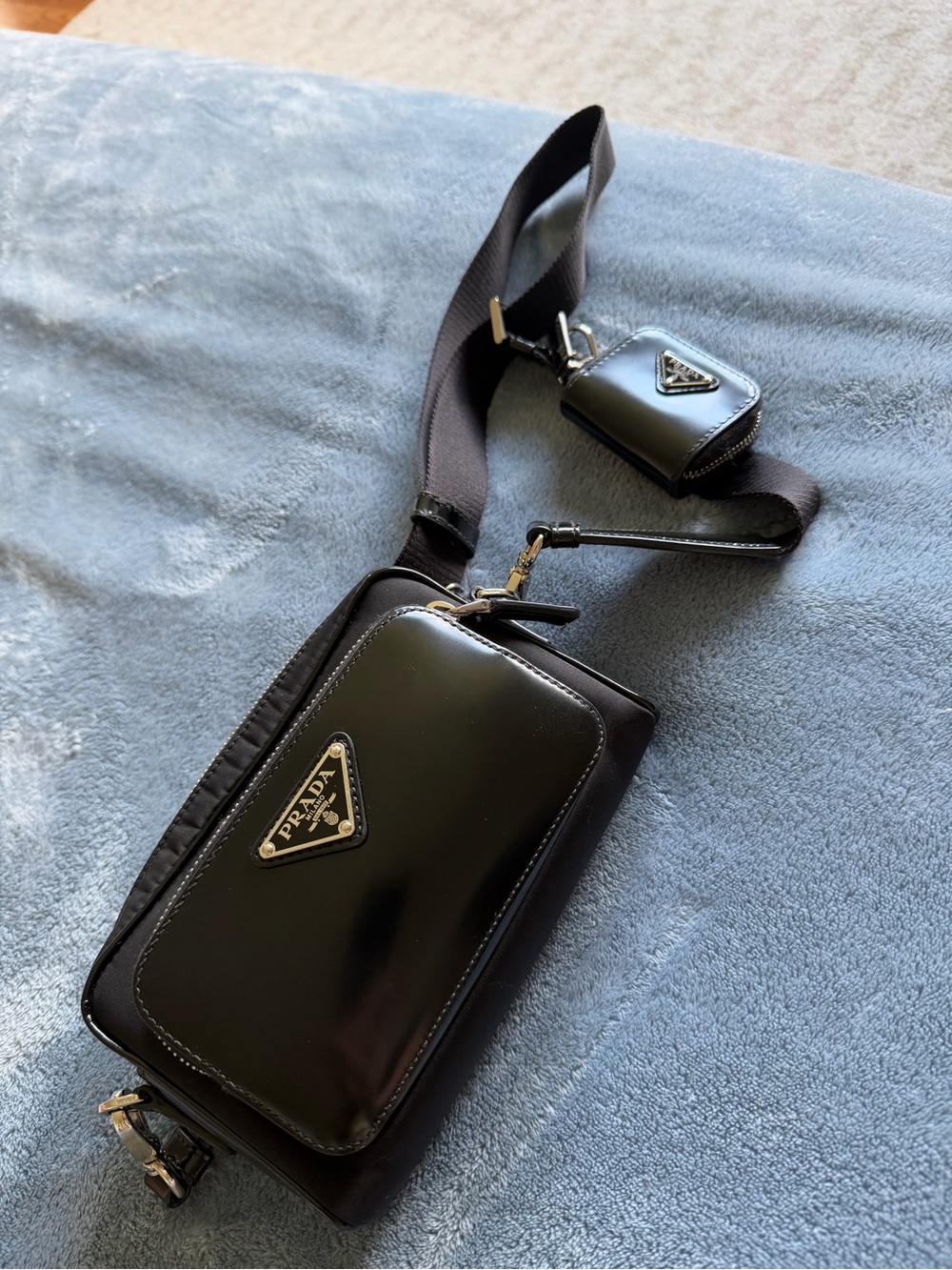 Prada Black Patent and Nylon Belt Bag with Coin Pouch
